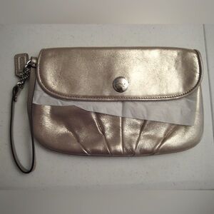 Coach Leather Lg. Flap Wristlet in Pewter Metallic
